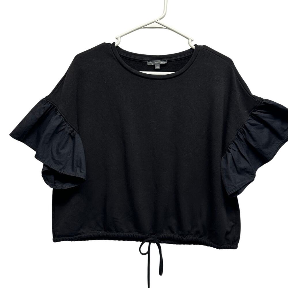 Adrianna Papell Black Ruffle Sleeve Drawstring Hem Top Women's Size‎ Large